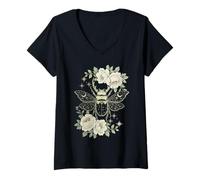 Donna Floral Stag Beetle Celestial And Roses Maglietta con Collo a V