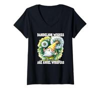 Donna Floral Summer Gnome For Garden Mom With Dandelion Wishes Maglietta con Collo a V