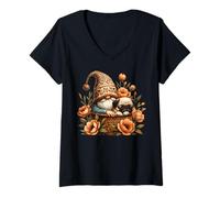 Donna Floral Summer Gnome For Pug Owner And Garden Lover Cute Pug Maglietta con Collo a V