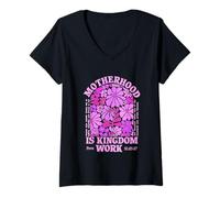 Donna Floral Vintage Motherhood is Kingdom Work Mama Mothers Day T Maglietta con Collo a V