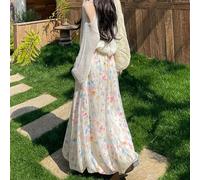 Donna Floreale a-Line Gonna Elastico Vita Alta con Tasca Fiore Erba Gonna