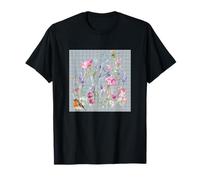 Donna floreale acquerello fiore botanico pettirosso e libellula Maglietta