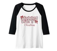 Donna Floreale Buon Natale Word Art Red Bow Holiday Lettering Maglia con Maniche Raglan