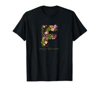 Donna floreale F iniziale acquerello botanico fiore lettera Maglietta
