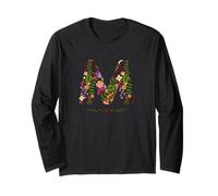 Donna Floreale M Iniziale Acquerello Botanico FIORE LETTERA Maglia a Manica