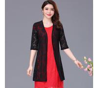 Donna Floreale Pizzo Cardigan Aperto Davanti Midi Scialle Giacca Puro Kimono Top