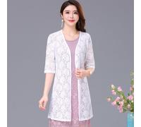 Donna Floreale Pizzo Cardigan Aperto Davanti Midi Scialle Giacca Puro Kimono Top