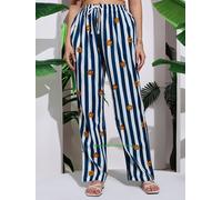 Donna Floreale Righe Boemia Estivo Cotone Pantaloni Palazzo Gamba Larga Casual