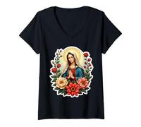 Donna Floreale Santa Maria Santa Maria Cristiana Madre Gesù Cristo Maglietta con Collo a V