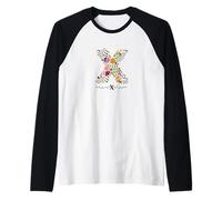 Donna floreale 'X' acquerello iniziale lettera fiore botanico Maglia con Maniche Raglan