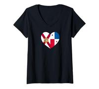 Donna Florida and Panama Flags: Heart Shaped Unity Maglietta con Collo a V