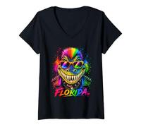Donna Florida Punk Alligator EDM Rainbow Mohawk Indossare Occhiali da Sole Maglietta con Collo a V