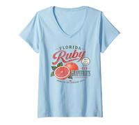 Donna Florida Ruby Red Pompelmo Vintage Frutta Distressed Design Maglietta con Collo a V