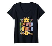 Donna Flower Power Hippie Floral Anni '60 Uomo Donna Maglietta con Collo a V