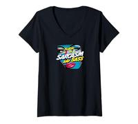 Donna Fluent In Sarcasm And Sass Pop Art Design Maglietta con Collo a V