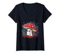 Donna Fly Agaric Ghost - Fungo Fantasma spettrale di Halloween Maglietta con Collo a V