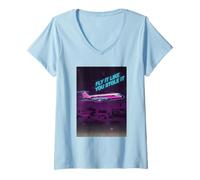 Donna Fly It Like You Stole It Aeroplano Retro Pilot Maglietta con Collo a V