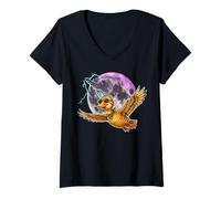 Donna Flying Duck Moon Night Bird Cute Duck Graphics Maglietta con Collo a V