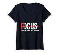 Donna Focus Follow One Course Until Successful Motivational Funny Maglietta con Collo a V