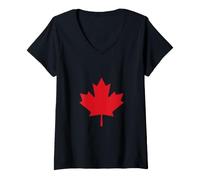 Donna Foglia di Acero Rosso Canada Maglietta con Collo a V