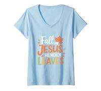 Donna Foglie Autunno Le Donne cristiane Si innamorano di Gesù Non Lascia Maglietta con Collo a V