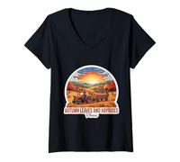 Donna Foglie d'Autunno e Hayrides Please Fall Lover Vintage Quote Maglietta con Collo a V