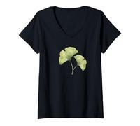 Donna Foglie di ginkgo biloba Maglietta con Collo a V
