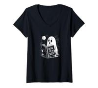 Donna Foglio Ghost leggere un libro Come essere visto Sarcasmo Maglietta con Collo a V