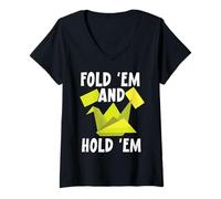 Donna Fold 'em and hold 'em Paper Art Origami Paper Japanese Art Maglietta con Collo a V