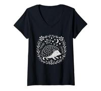 Donna Folk Art Riccio Mistico Boho Nature Animal Design Maglietta con Collo a V