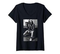 Donna Folk Rock Singer Neil Young Ritratto di AJ Barratt Maglietta con Collo a V