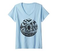 Donna Folklore Cryptid Mistero Paranormale Esseri Leggendari Arte Maglietta con Collo a V