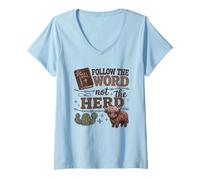 Donna Follow The Word Not The Herd Christian Bible Verse Scripture Maglietta con Collo a V