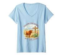 Donna Follow The Word Not The Herd Isaiah 8:11-13 Western Cow Maglietta con Collo a V