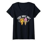 Donna Food Vibes Only - Good Vibes Pizza Peace Sign Funny Foodie Maglietta con Collo a V