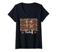 Donna Football americano Ragazza mamma mamma festa di classe fino al calcio d'inizio Maglietta con Collo a V