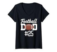 Donna Football Dad Numero 25 più Grande Fan Padre Sostenitore Figlio Mamma Maglietta con Collo a V