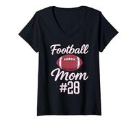 Donna Football Mom #28 Divertente Madre Donna Touchdown Ragazza Figlio Gioco Maglietta con Collo a V