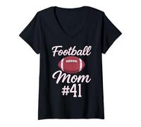 Donna Football Mom # 41 Divertente Madre Donna Touchdown Ragazza Figlio Gioco Maglietta con Collo a V