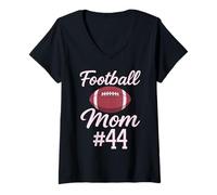 Donna Football Mom # 44 Divertente Madre Donna Touchdown Ragazza Figlio Gioco Maglietta con Collo a V