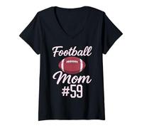 Donna Football Mom # 59 Divertente Madre Donna Touchdown Ragazza Figlio Gioco Maglietta con Collo a V