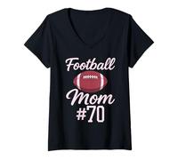 Donna Football Mom # 70 Divertente Madre Donna Touchdown Ragazza Figlio Gioco Maglietta con Collo a V