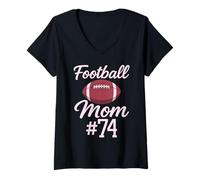 Donna Football Mom # 74 Divertente Madre Donna Touchdown Ragazza Figlio Gioco Maglietta con Collo a V