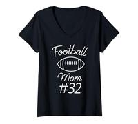 Donna Football Mom Number 32 - Gioco di Squadra con Scritta Mio Figlio Maglietta con Collo a V
