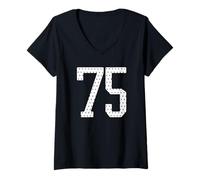 Donna Football Mom Numero 75 più Grande Fan Woman Supporter Son Cheer Maglietta con Collo a V