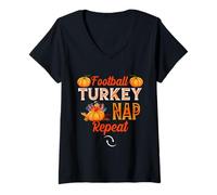 Donna Football Turkey Nap Thanksgiving Thankful for Family Maglietta con Collo a V