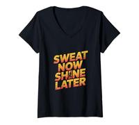 Donna For Funny Runners Sweat Now Shine Later Love To Run Citazioni Maglietta con Collo a V