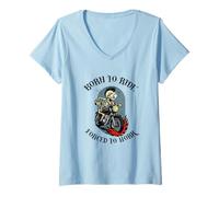 Donna Forced to Work Funny Biker Skeleton Maglietta con Collo a V