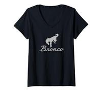 Donna Ford Bronco Gray Logo Maglietta con Collo a V