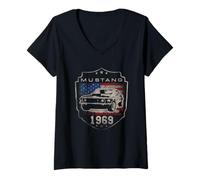 Donna Ford Mustang 1969 Flag Maglietta con Collo a V
